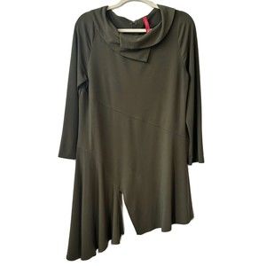 IC By Connie K Asymmetrical Hem Medium Dress Cowl Neck Long Sleeve Green